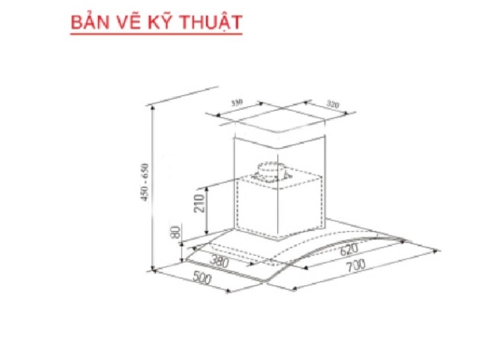 Máy hút mùi kính cong Model: PT-365.H1