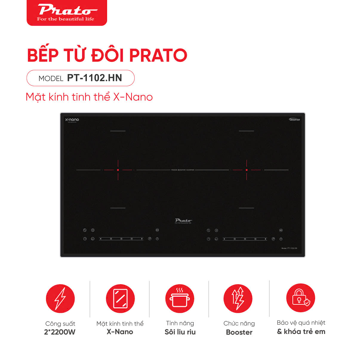 Bếp từ đôi Prato Model PT-1102.HN