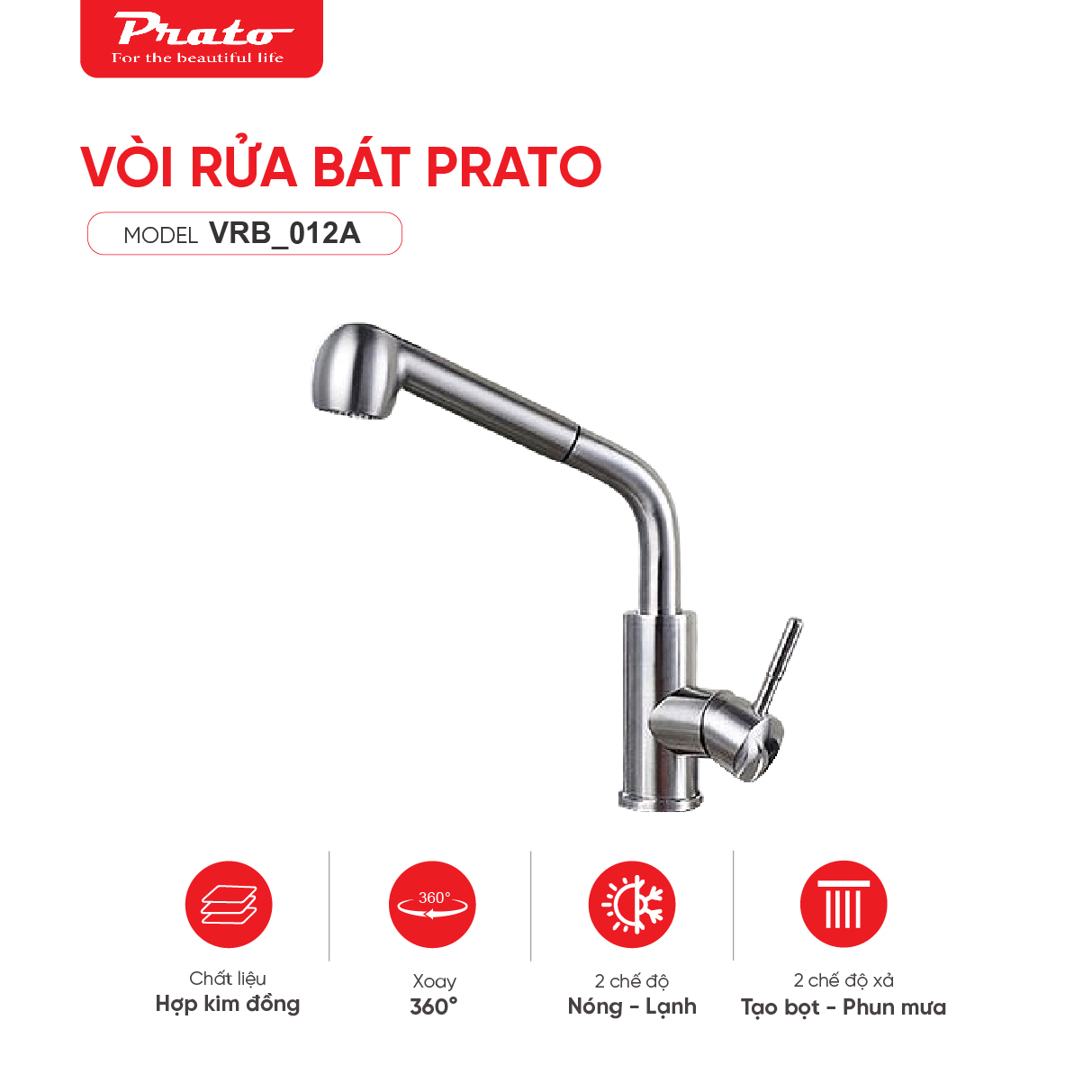 Vòi rửa bát dây rút đồng Prato 012A