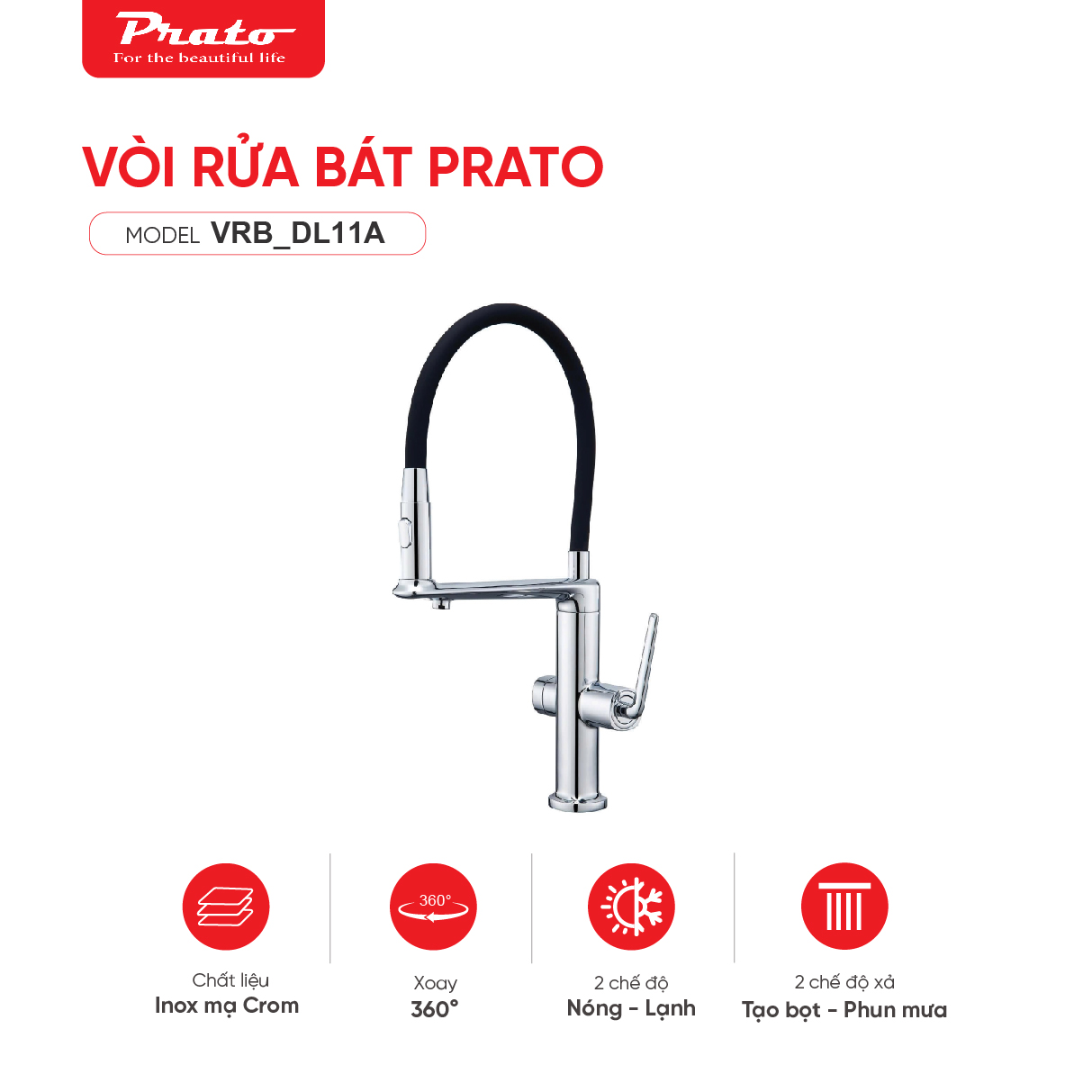 Vòi rửa bát ống mềm Prato