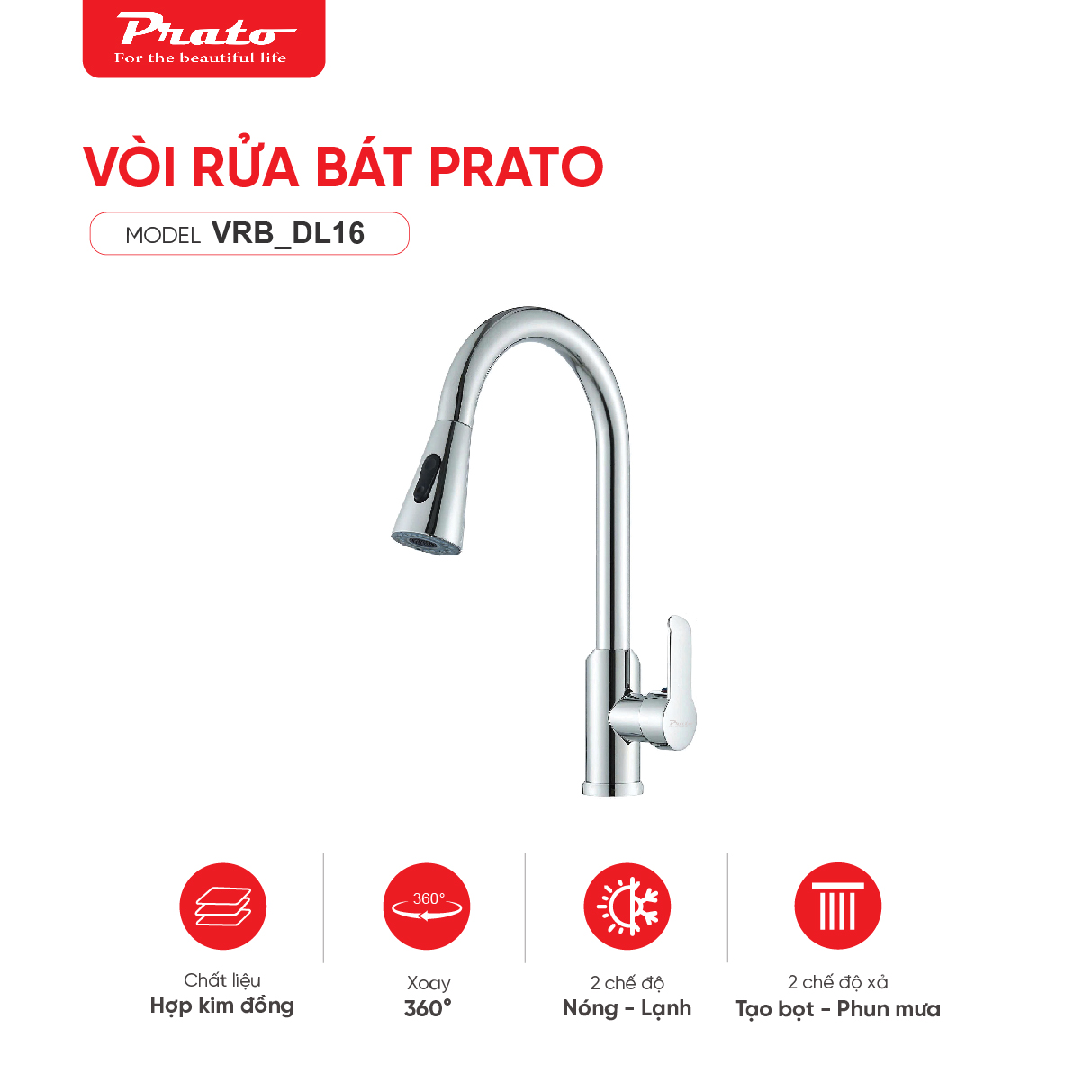Vòi rửa bát dây rút đồng Prato DL16