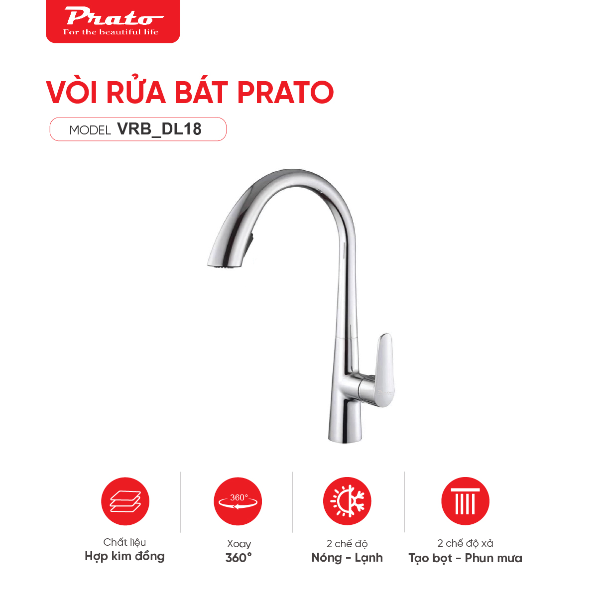 Vòi rửa bát dây rút đồng Prato DL18