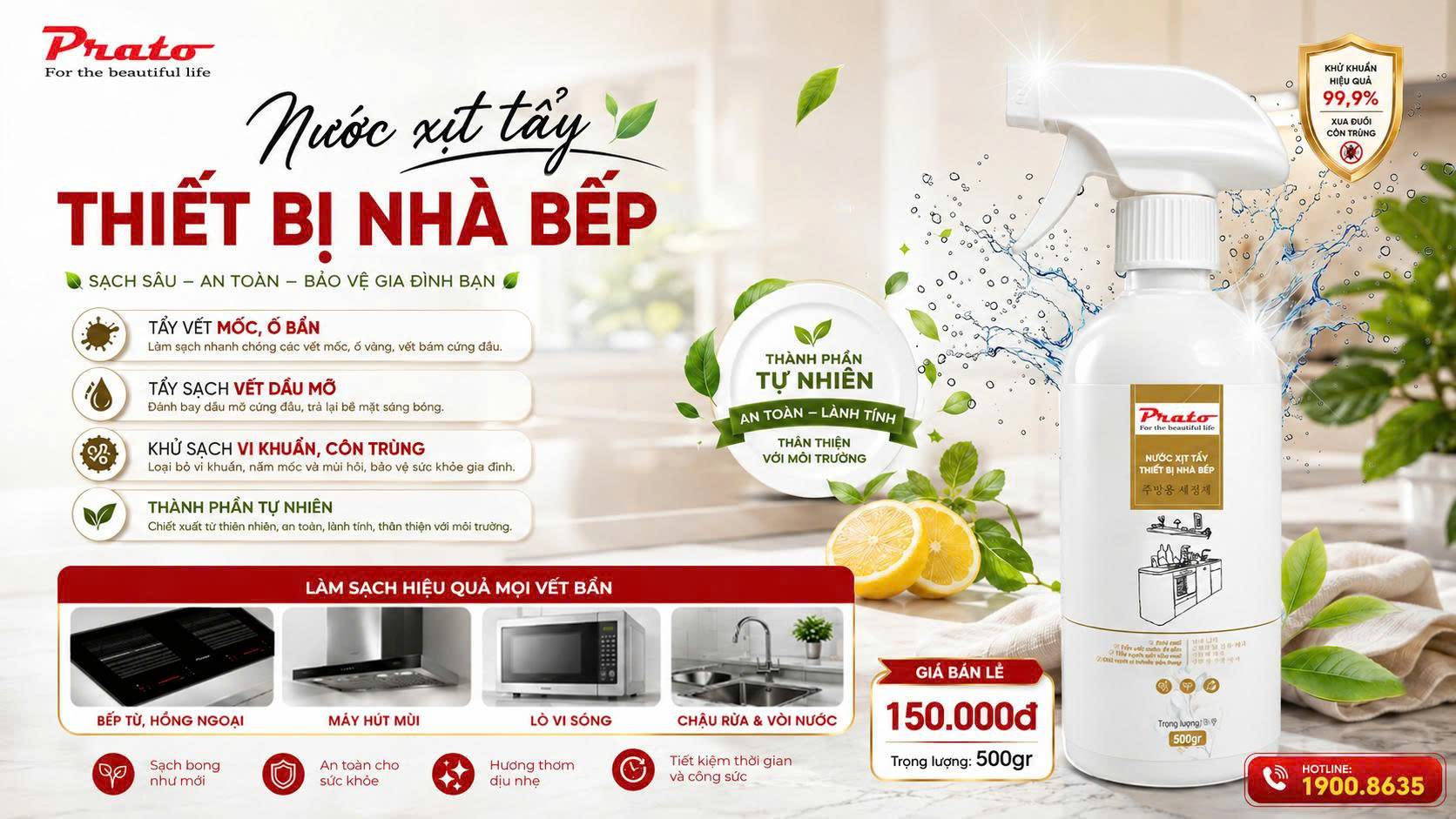 Nước xịt tẩy vệ sinh thiết bị nhà bếp đa năng. Chính hãng Prato Việt Nam
