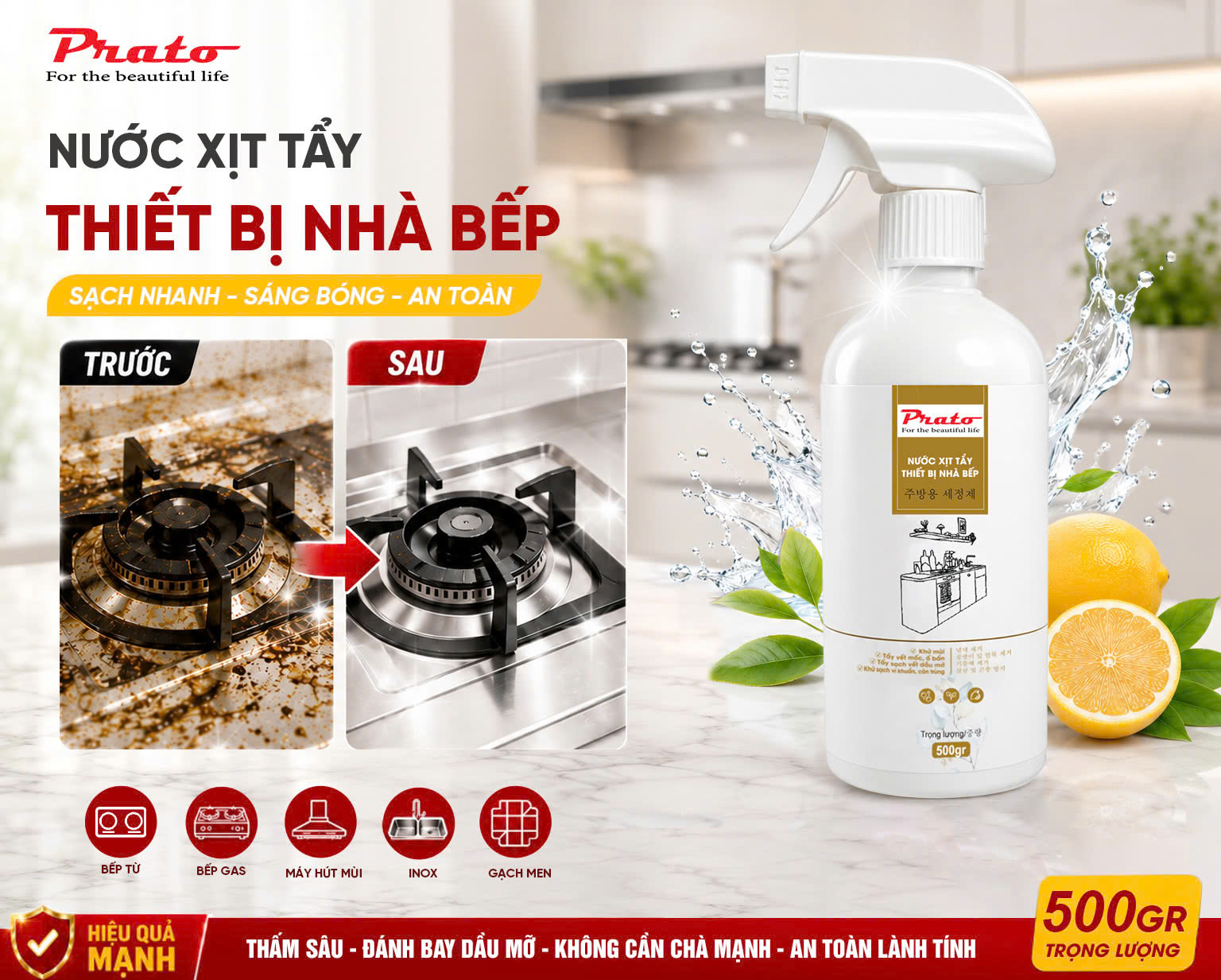 Nước xịt tẩy vệ sinh thiết bị nhà bếp đa năng. Chính hãng Prato Việt Nam