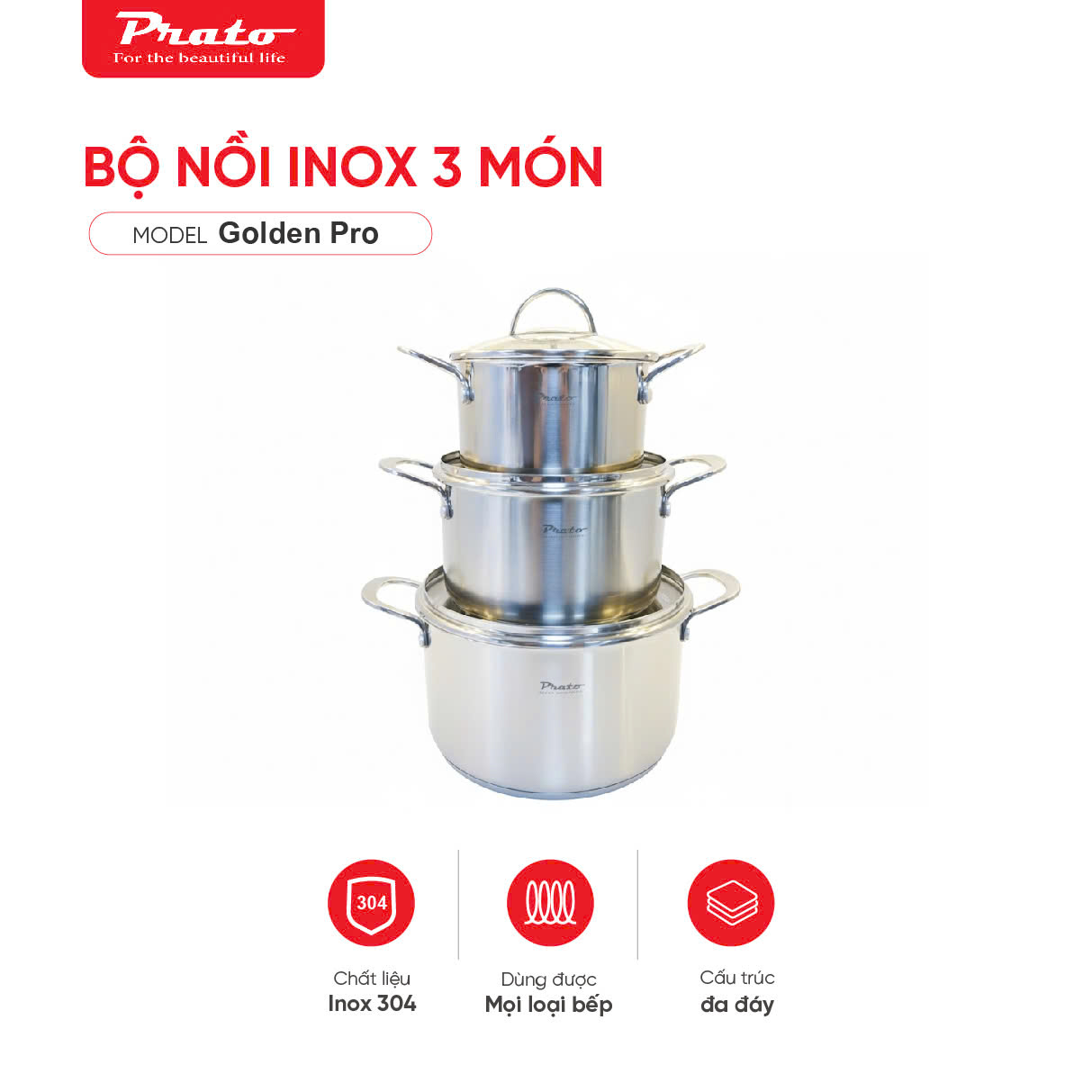 Bộ nồi Inox 3 món – GOLDEN PRO