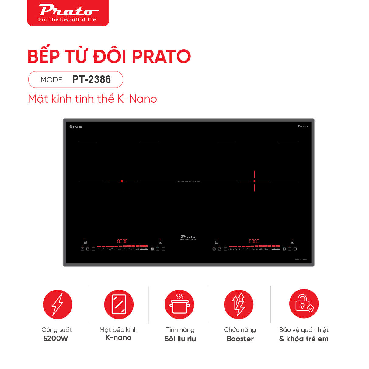 Bếp từ đôi Prato Model: PT-2386