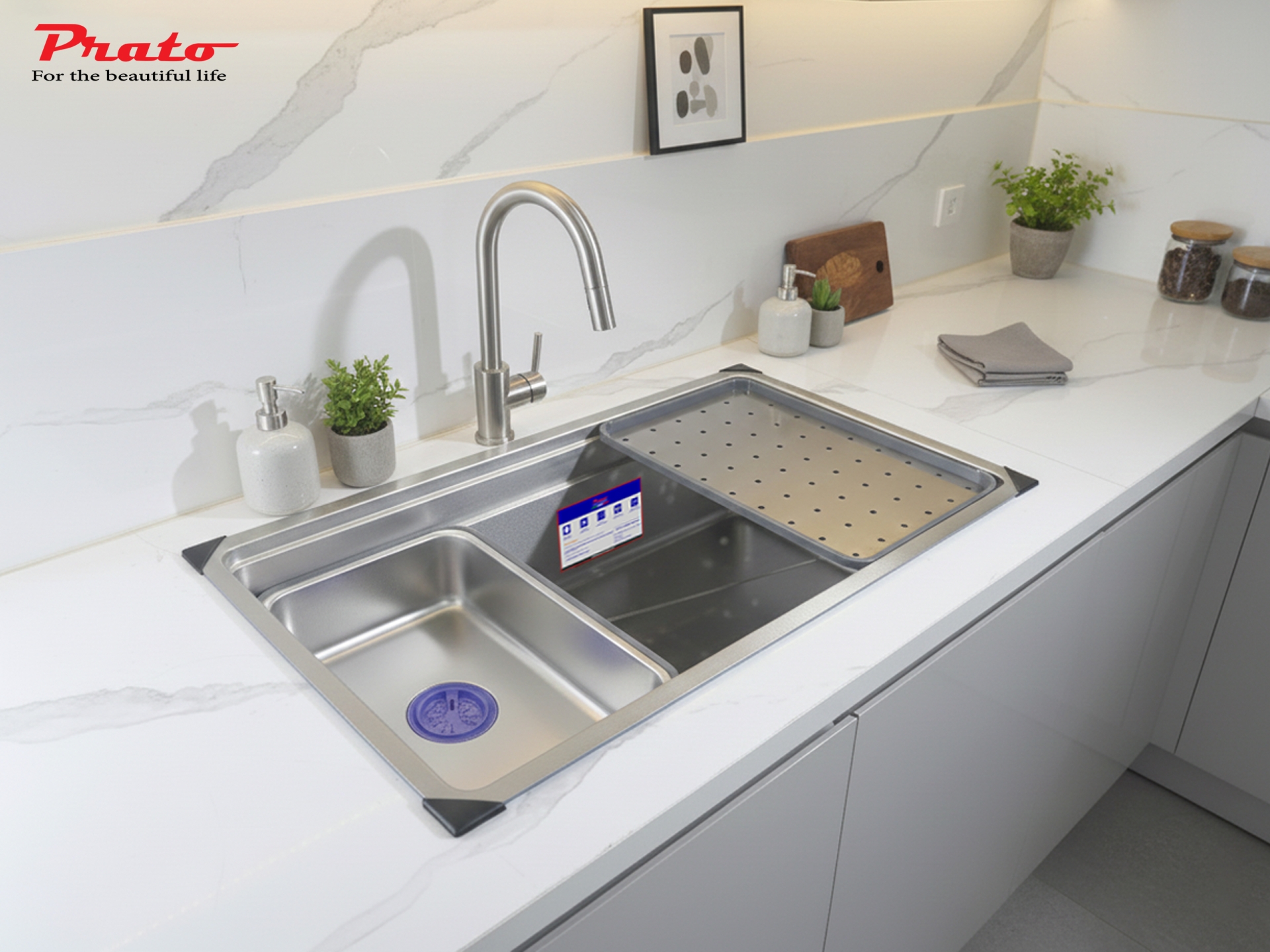 Chậu rửa bát 1 hố Prato INOX nano kích thước 78*43cm