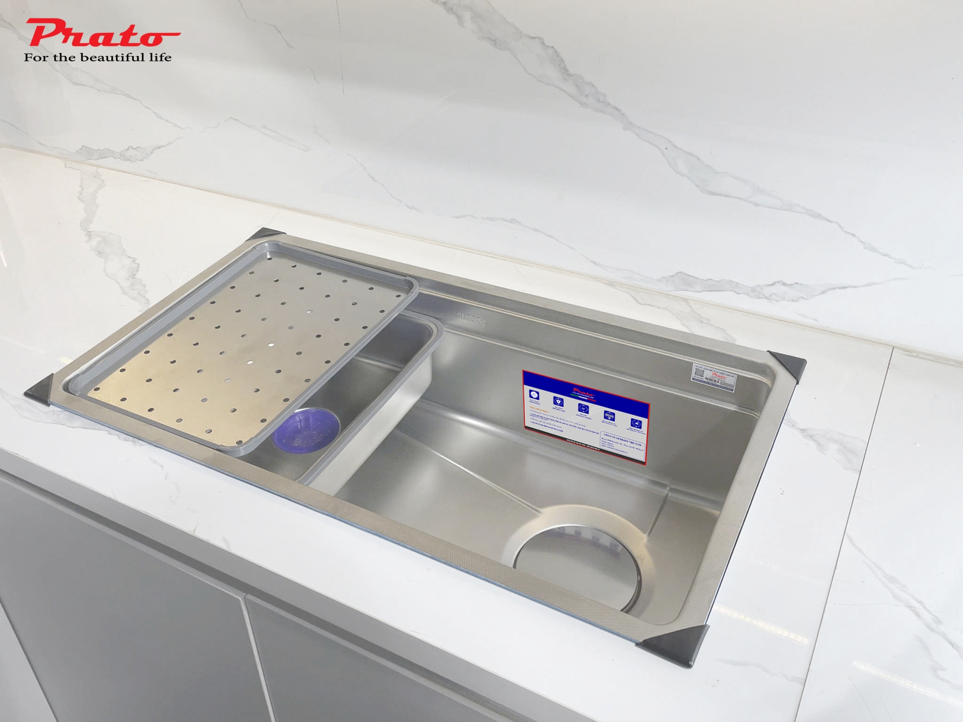 Chậu rửa bát 1 hố Prato INOX nano kích thước 78*43cm