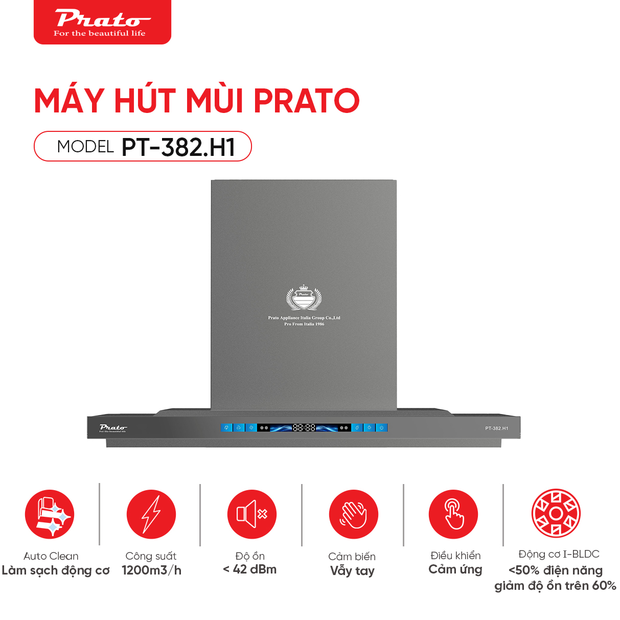 Máy hút mùi Prato model PT-382.H1