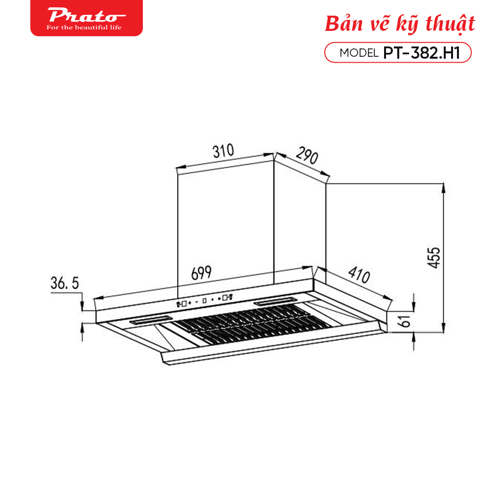Máy hút mùi Prato model PT-382.H1