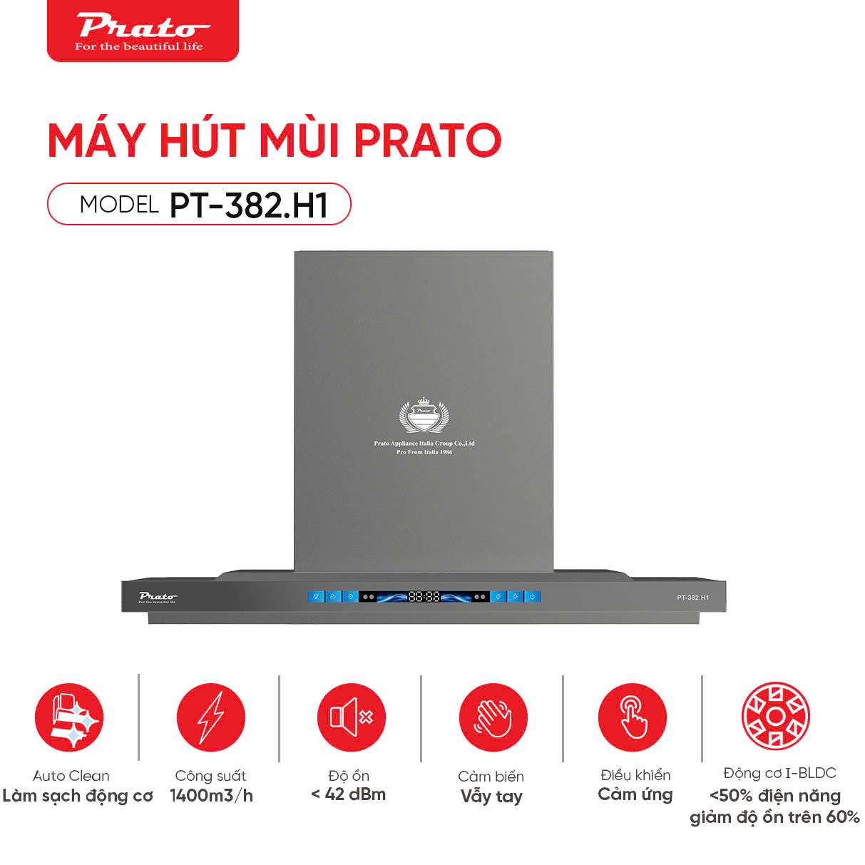 Máy hút mùi Prato model PT-382.H1