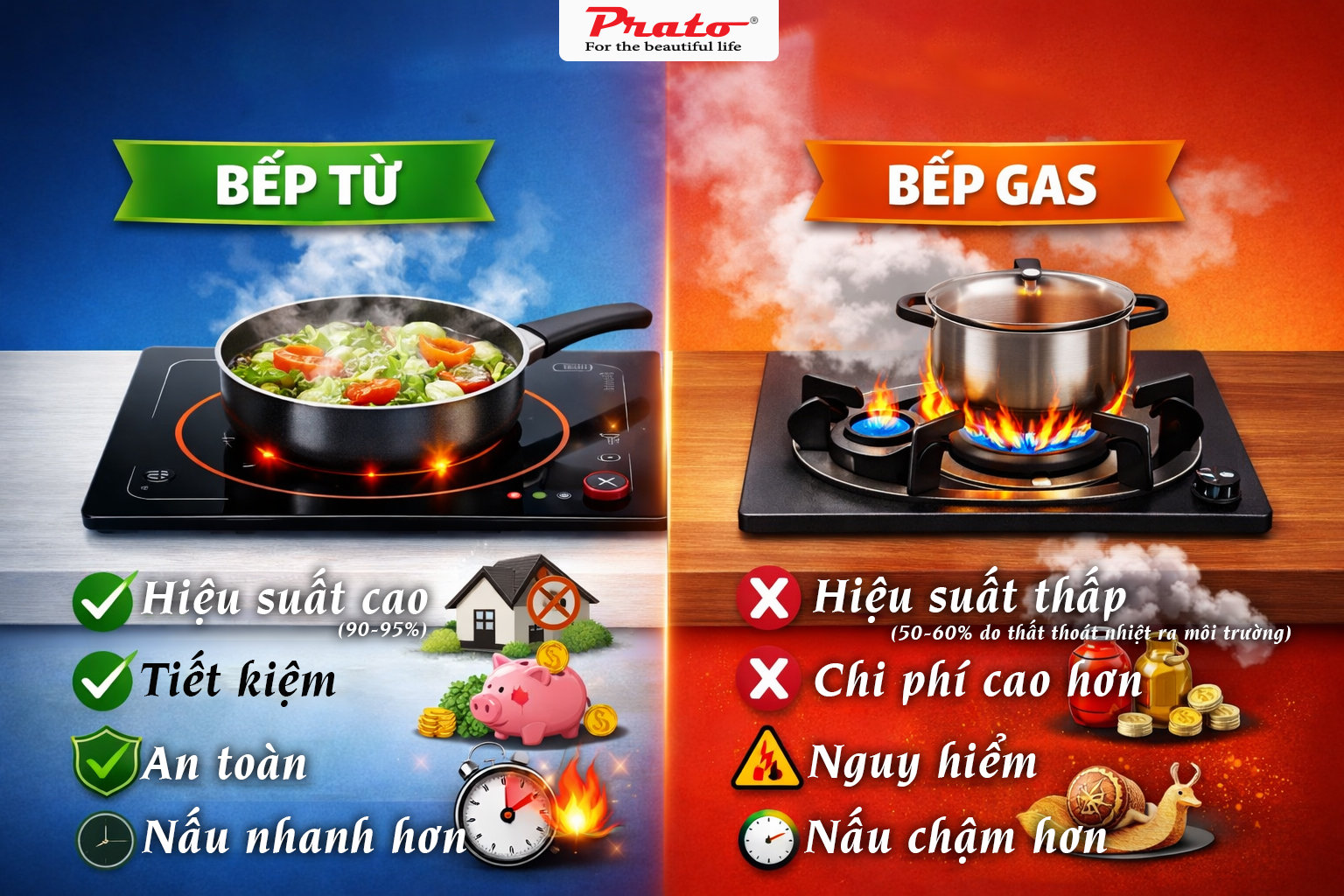 So sánh bếp gas và bếp từ? Sự vượt trội của bếp từ hiện đại