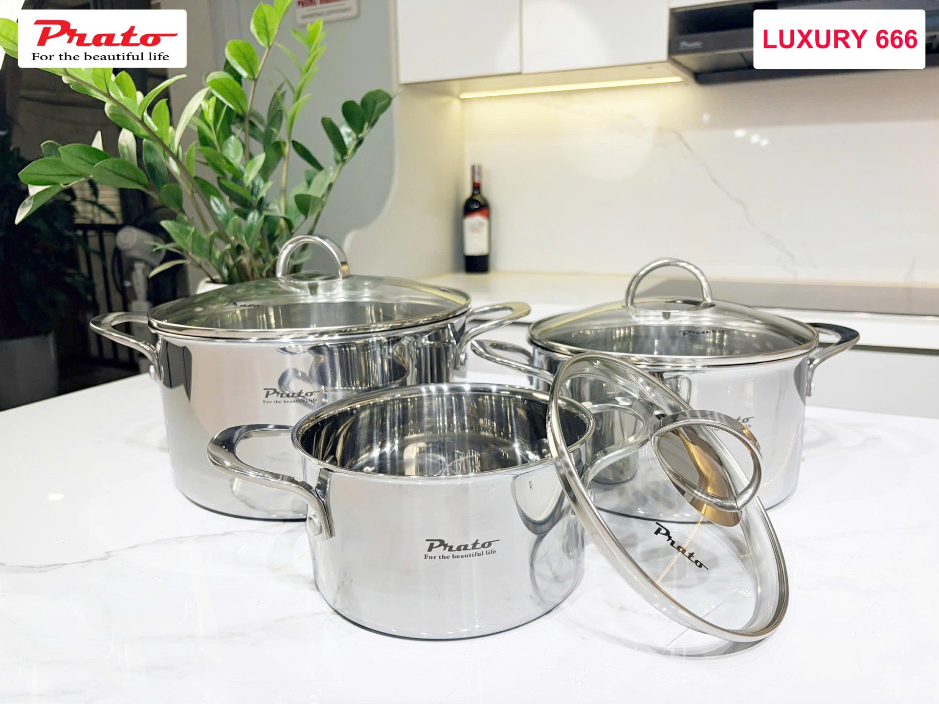 Bộ nồi 3 món INOX 304 đáy liền khối PRATO LUXURY 666