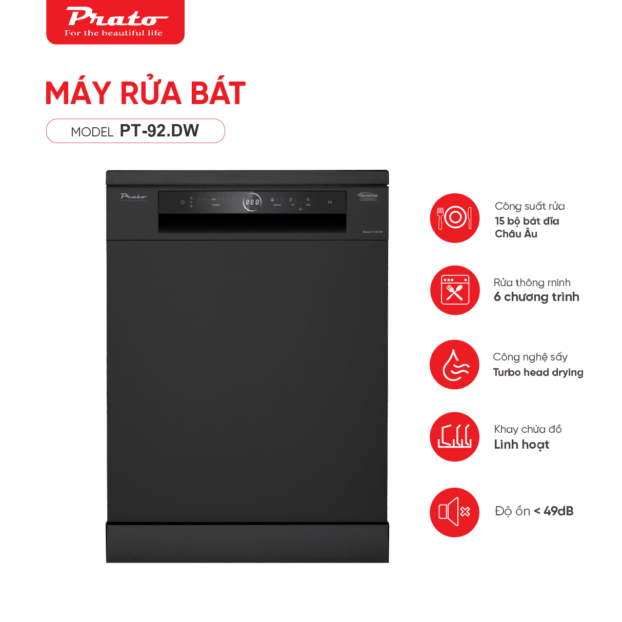 Máy rửa bát cảm ứng Model: PT-92.DW