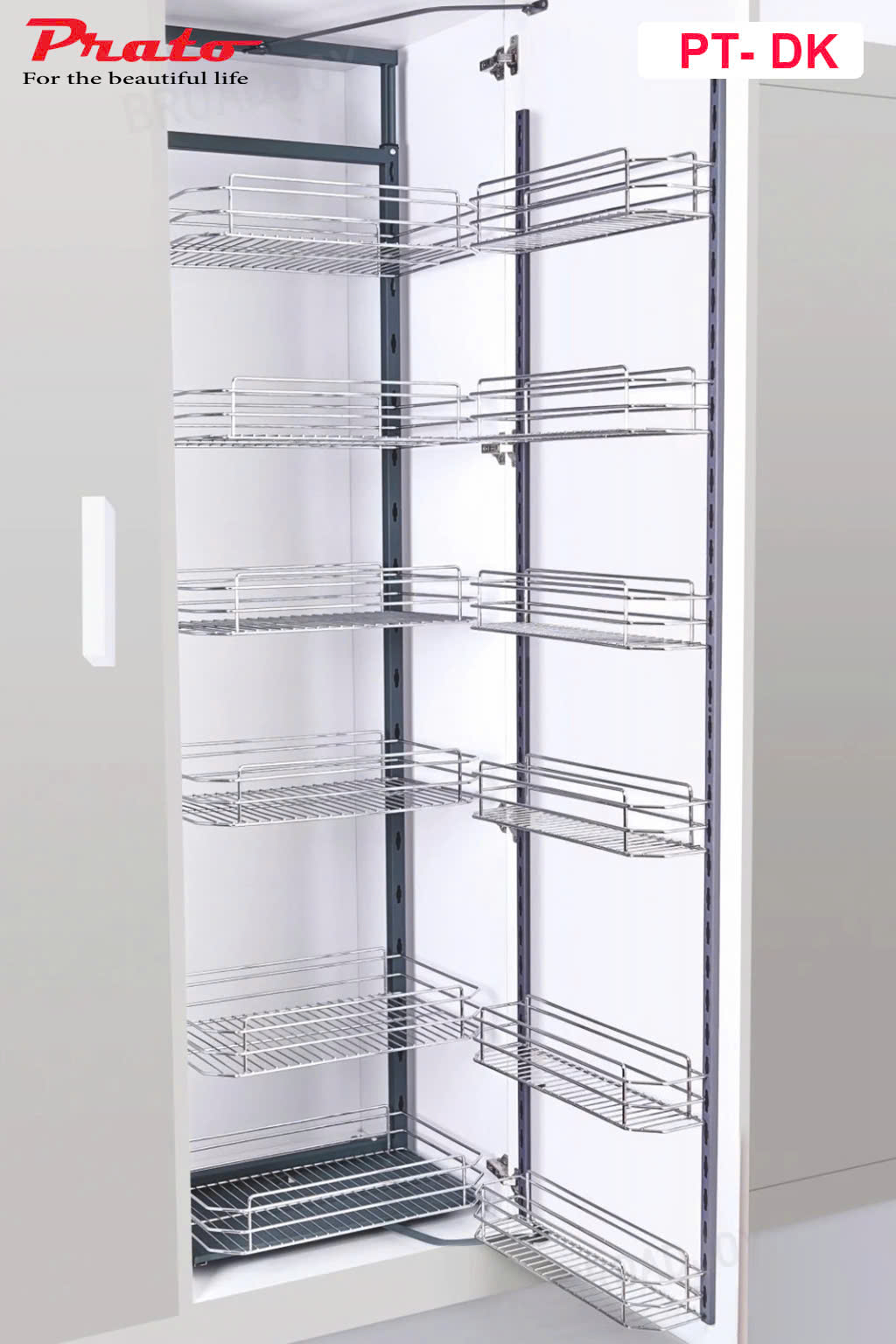 Tủ Đồ Khô Nhà Bếp 12 Ngăn 6 Tầng NAN DẸT CELAENO CAO CẤP, INOX 304, Hệ Ray Giảm Chấn Prato PT-DK