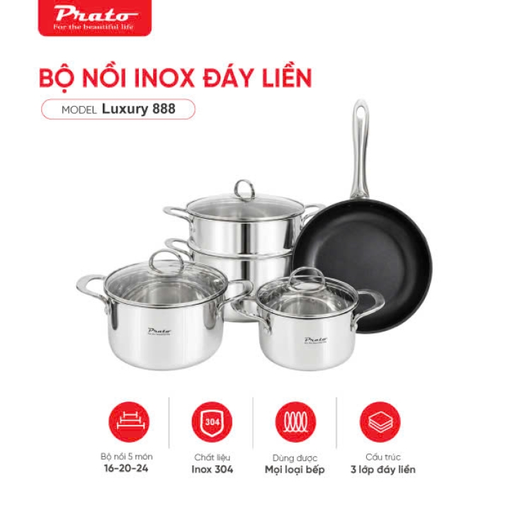 Bộ nồi inox đáy liền Luxury 888