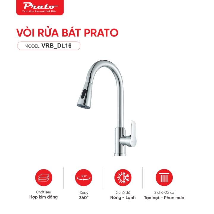 Vòi rửa bát dây rút đồng Prato DL16