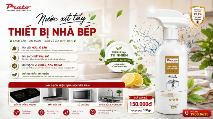 Nước xịt tẩy vệ sinh thiết bị nhà bếp đa năng. Chính hãng Prato Việt Nam