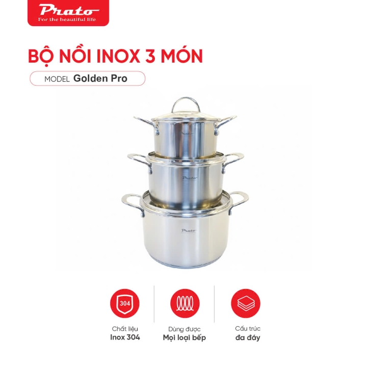 Bộ nồi Inox 3 món – GOLDEN PRO