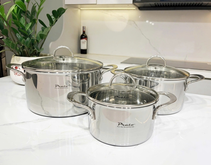 Bộ nồi 3 món INOX 304 đáy liền khối PRATO LUXURY 666