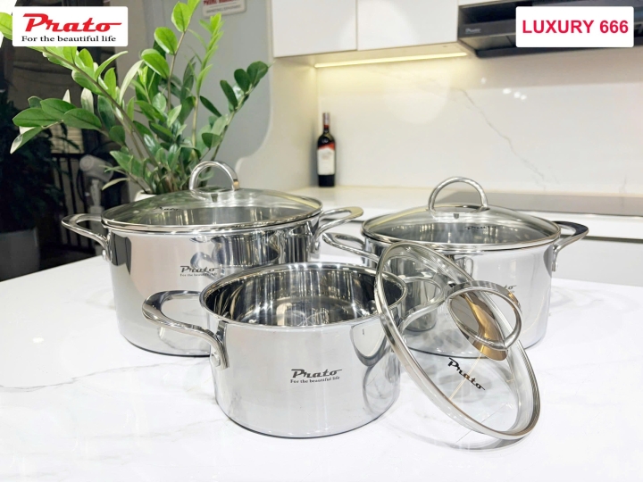 Bộ nồi 3 món INOX 304 đáy liền khối PRATO LUXURY 666