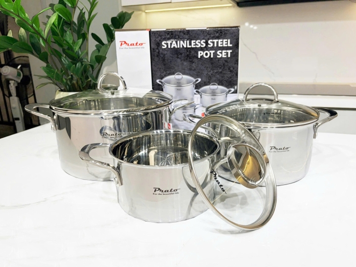 Bộ nồi 3 món INOX 304 đáy liền khối PRATO LUXURY 666