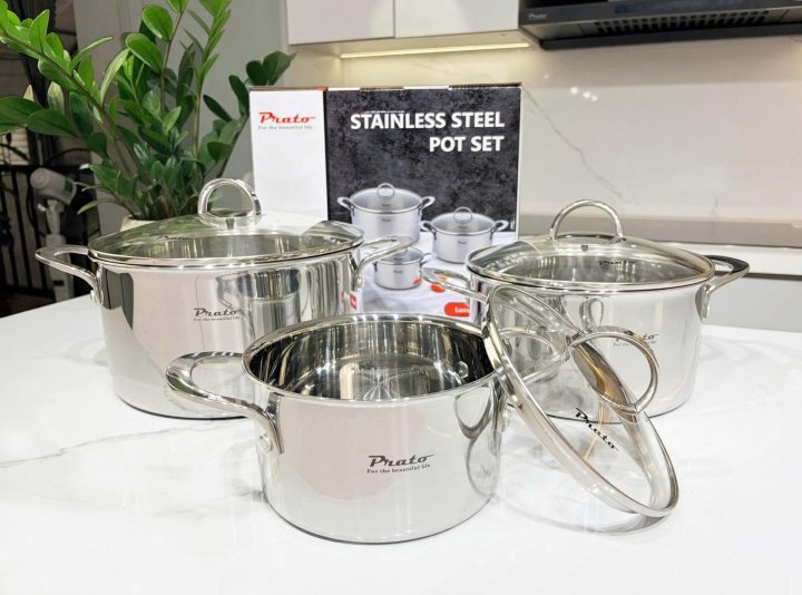 Bộ nồi 3 món INOX 304 đáy liền khối PRATO LUXURY 666