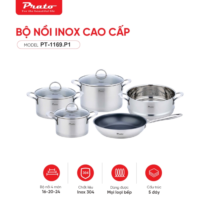 Bộ nồi 5 món Inox 304 cao cấp – PT-1169.P1