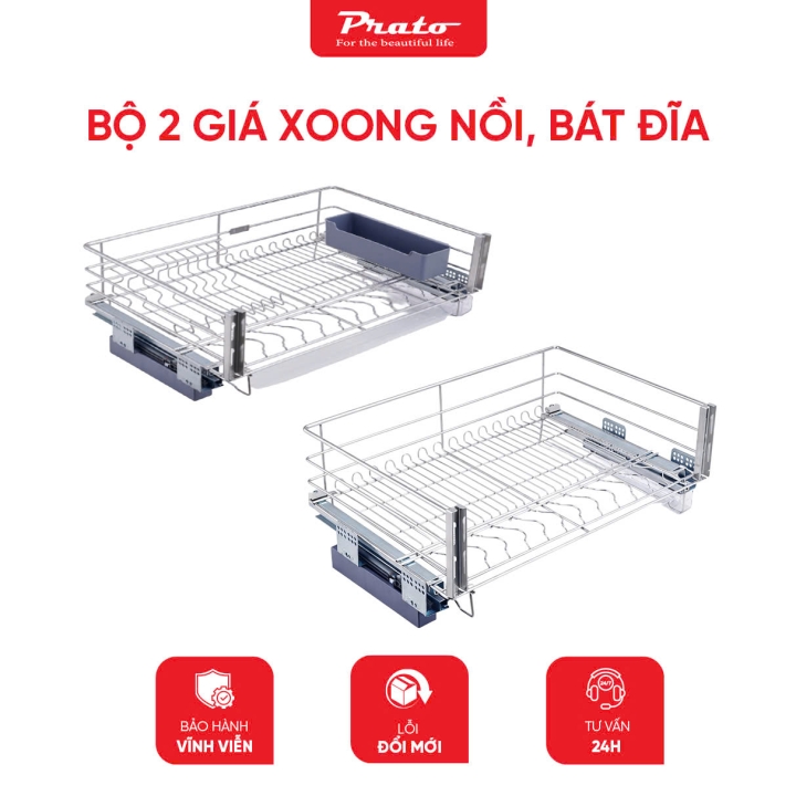 Bộ 2 giá bát đĩa, xoong nồi 3 mặt Prato PT-XNBD