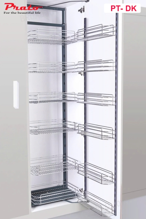 Tủ Đồ Khô Nhà Bếp 12 Ngăn 6 Tầng NAN DẸT CELAENO CAO CẤP, INOX 304, Hệ Ray Giảm Chấn Prato PT-DK